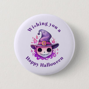 Chapa Redonda De 5 Cm Calavera en un sombrero de bruja caprichoso Hallow