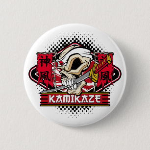 Chapa Redonda De 5 Cm Calavera kamikaze con espada japonesa