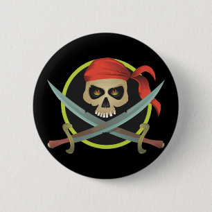 Chapa Redonda De 5 Cm Calavera pirata con espadas cruzadas