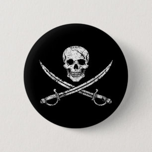Chapa Redonda De 5 Cm Calavera pirata huesos cruzados espada jolly roger