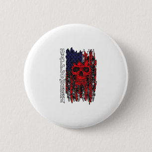 Chapa Redonda De 5 Cm Calavera Roja de Halloween Bandera Americana Telar
