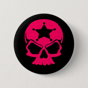 Chapa Redonda De 5 Cm Calavera rosa (fondo negro)