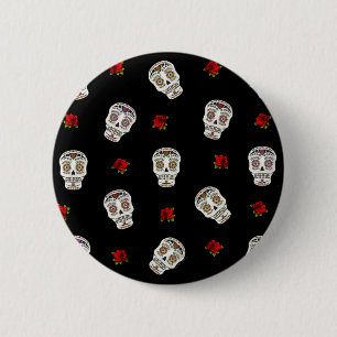 Chapa Redonda De 5 Cm Calaveras Azucareras Rosas RAB Rockabilly Sobre Ne