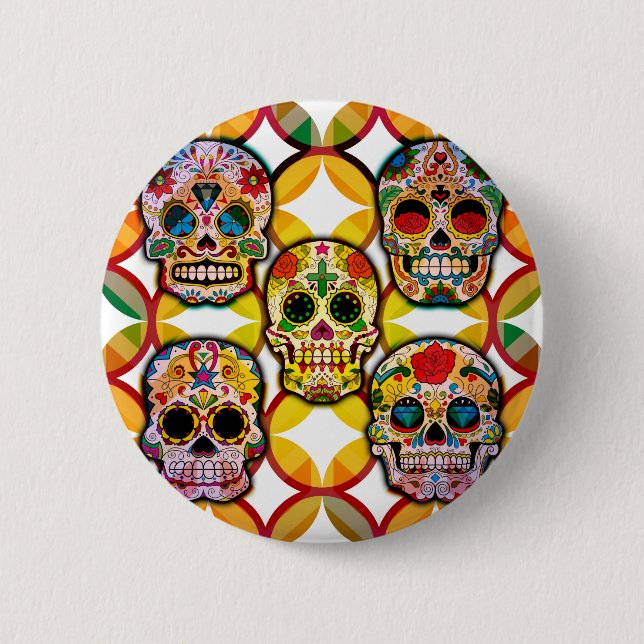 Chapa Redonda De 5 Cm Calaveras de azúcar (Anverso)