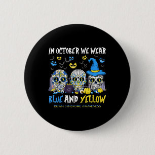 Chapa Redonda De 5 Cm Calaveras De Azúcar Halloween Azul Y Amarillo Abaj