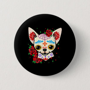 Chapa Redonda De 5 Cm Calaveras de Chihuahua Día de Muertos Perro de Azú