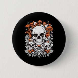 Chapa Redonda De 5 Cm Calaveras de Whimsigoth y hongos Vintage Ae Botáni