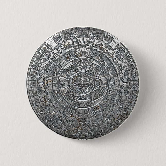 Chapa Redonda De 5 Cm Calendario azteca plateado (Anverso)