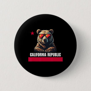 Chapa Redonda De 5 Cm California La bandera del oso del estado dorado 