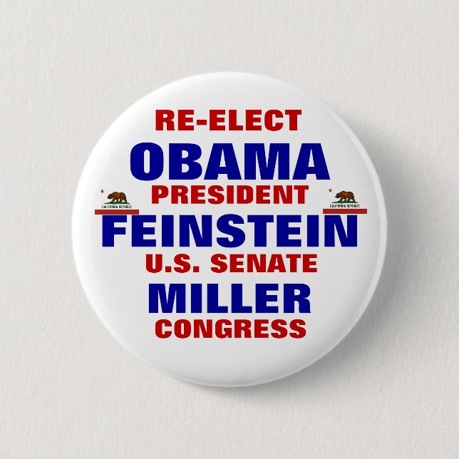 Chapa Redonda De 5 Cm California para Obama Feinstein Miller (Anverso)