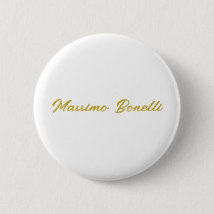 Chapa Redonda De 5 Cm Caligrafía Elegante Oro Blanco Llano Nombre Simple