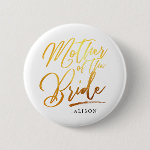 Chapa Redonda De 5 Cm Caligrafía Oro Madre de la novia elegante