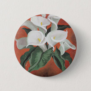 Chapa Redonda De 5 Cm Calla Lilies En Un Fondo Rojo