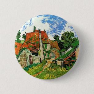 Chapa Redonda De 5 Cm Calle del pueblo en Auvers por Vincent Van Gogh