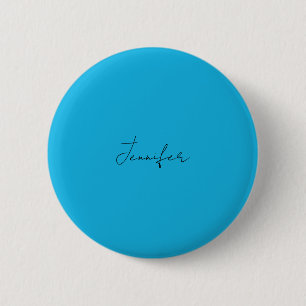 Chapa Redonda De 5 Cm Calligraphy Elegant Plain Simple Name Blue