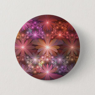 Chapa Redonda De 5 Cm Cama De Flores Colorido Brillante Arte Fractal Abs
