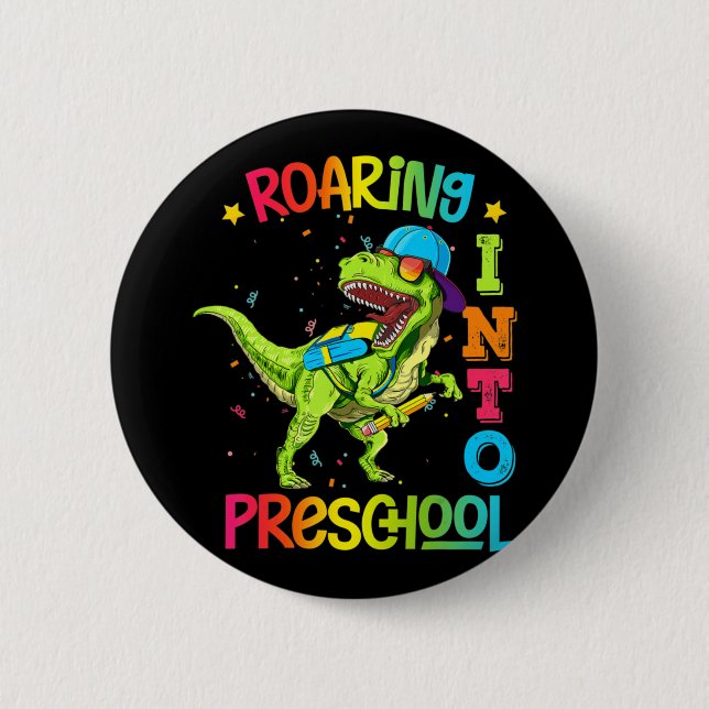 Chapa Redonda De 5 Cm Camino al profesor de dinosaurio preescolar preesc (Anverso)