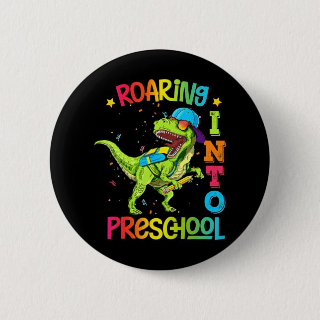 Chapa Redonda De 5 Cm Camino al profesor de dinosaurio preescolar preesc (Anverso)