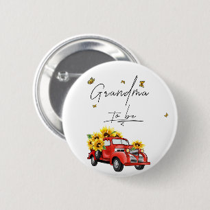 Chapa Redonda De 5 Cm Camión Rojo Antiguo con Girasoles Abuela Futuro