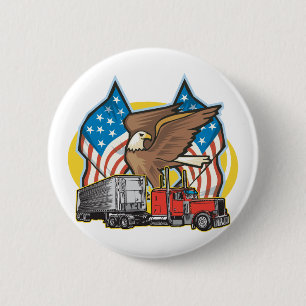 Chapa Redonda De 5 Cm Camionero de la bandera americana