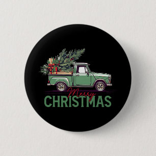 Chapa Redonda De 5 Cm Camioneta Roja Árbol de Navidad Vintage Navidad