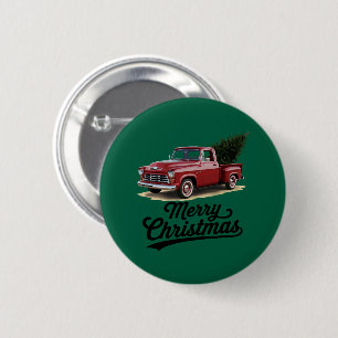 Chapa Redonda De 5 Cm Camioneta Roja Navideña Árbol de Navidad Vintage N