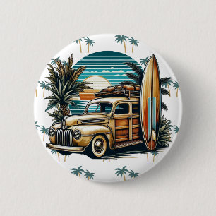 Chapa Redonda De 5 Cm camioneta surfista vintage tropical/hawaiana