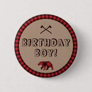 Chapa Redonda De 5 Cm Camisa de cuadros rústica búfalo leñador cumpleañe