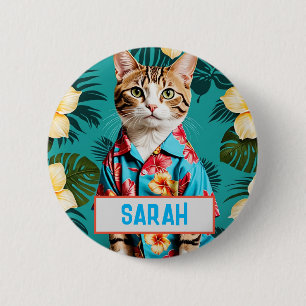 Chapa Redonda De 5 Cm Camisa de gato hawaiano, amante de los gatos, dama