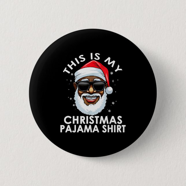Chapa Redonda De 5 Cm Camisa de pijama de Navidad de Papá Noel afroameri (Anverso)