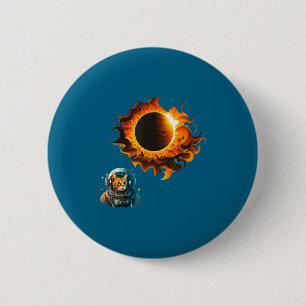 Chapa Redonda De 5 Cm Camisa Gato Astronauta Observando Eclipse Solar