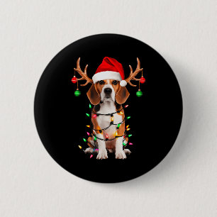 Chapa Redonda De 5 Cm Camiseta árbol de Navidad Beagle Sombrero de Santa