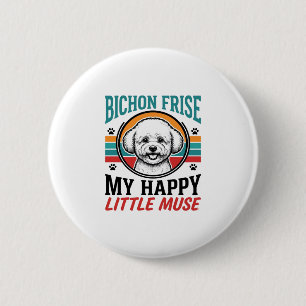 Chapa Redonda De 5 Cm Camiseta Bichon Frise Espíritu Vintage Arte Perro_