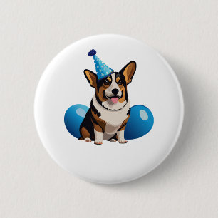 Chapa Redonda De 5 Cm Camiseta clásica de cumpleaños Blue Corgi