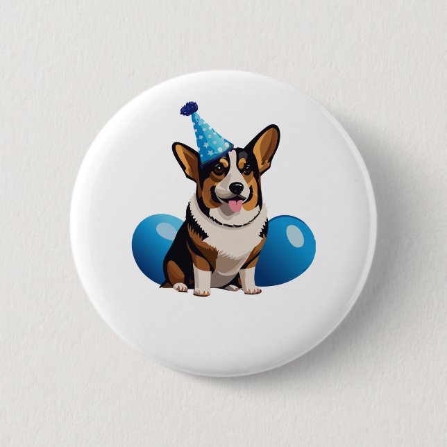 Chapa Redonda De 5 Cm Camiseta clásica de cumpleaños Blue Corgi (Anverso)