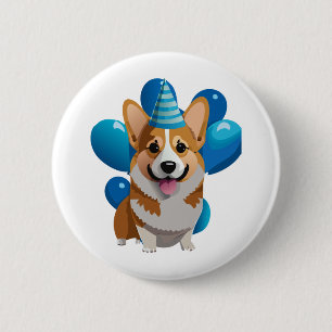 Chapa Redonda De 5 Cm Camiseta clásica de cumpleaños Blue Corgi (1)