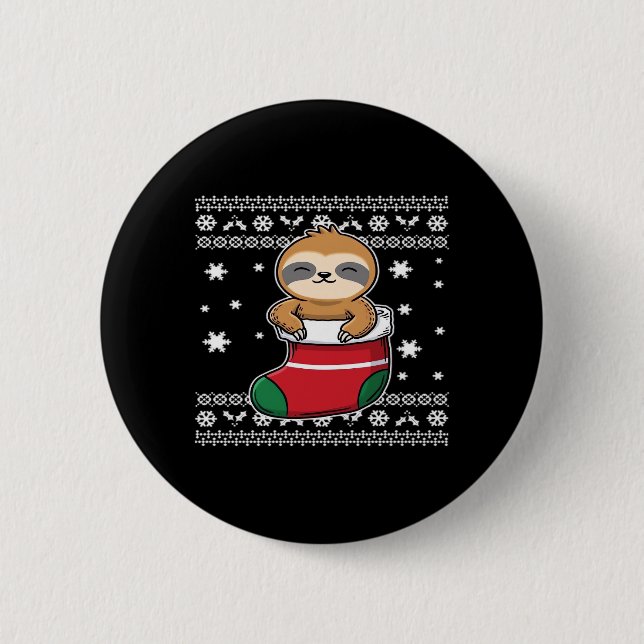 Chapa Redonda De 5 Cm Camiseta Clásica Sloth navidades (Anverso)