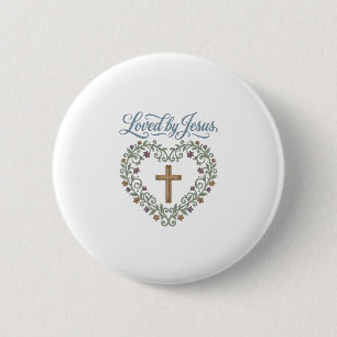 Chapa Redonda De 5 Cm Camiseta cristiana de cruz floral amada por Jesús 