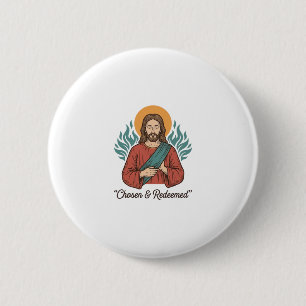 Chapa Redonda De 5 Cm Camiseta cristiana vintage de Jesús elegida y redi