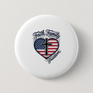 Chapa Redonda De 5 Cm Camiseta Cruz Patriótica Libertad Familia Fe Coraz