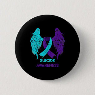Chapa Redonda De 5 Cm Camiseta de Conciencia del Suicidio Alas y Cinta V