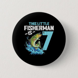Chapa Redonda De 5 Cm Camiseta de cumpleaños para niños pescando 7 años 