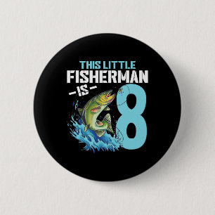 Chapa Redonda De 5 Cm Camiseta de cumpleaños para niños pescando de 8 añ