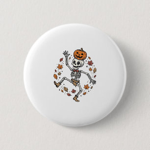Chapa Redonda De 5 Cm Camiseta de Esqueleto de Calabaza Grabado Vintage