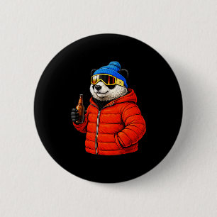 Chapa Redonda De 5 Cm Camiseta de esquí después de fiesta de panda con m