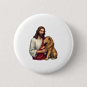 Chapa Redonda De 5 Cm Camiseta De Fe Con Grabado De Jesús Cordero Y León