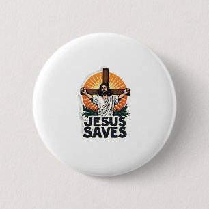 Chapa Redonda De 5 Cm Camiseta de fe con grabado vintage Jesus Saves (1)