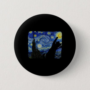 Chapa Redonda De 5 Cm Camiseta de gato estrellada Van Gogh Cat Lover Cat
