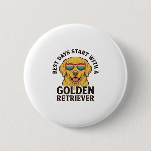 Chapa Redonda De 5 Cm Camiseta de Golden Retriever con gafas de sol retr