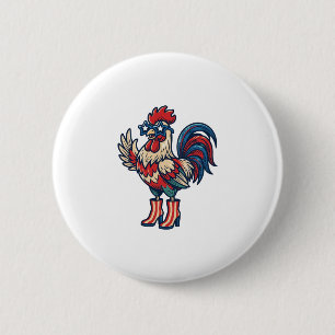 Chapa Redonda De 5 Cm Camiseta de grabado vintage de gallo patriótico co